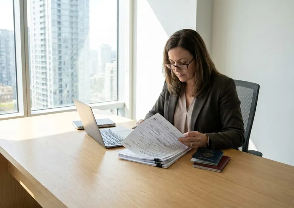 Immigration professional reviewing Express Entry documents