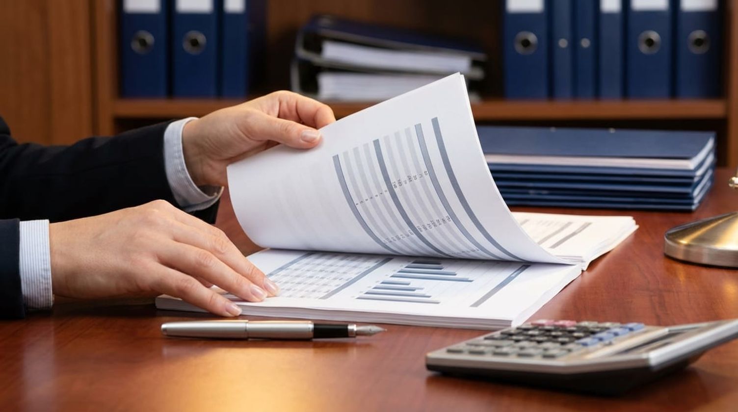 Professional hands reviewing legal documents and a calculator on a premium desk, representing immigration fee breakdowns.