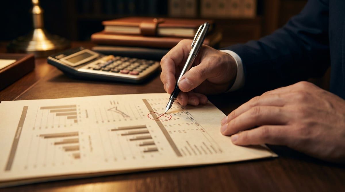 Professional's hands reviewing financial documents with a pen, highlighting the scrutiny of proof of funds applications.