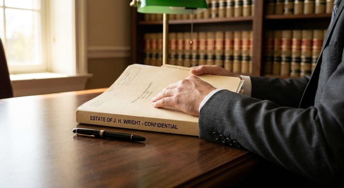 Photograph of a lawyer's hands on a thick legal folder and pen, representing documentation for a detention review case.