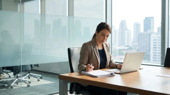 Professional immigration consultant reviewing Express Entry documents