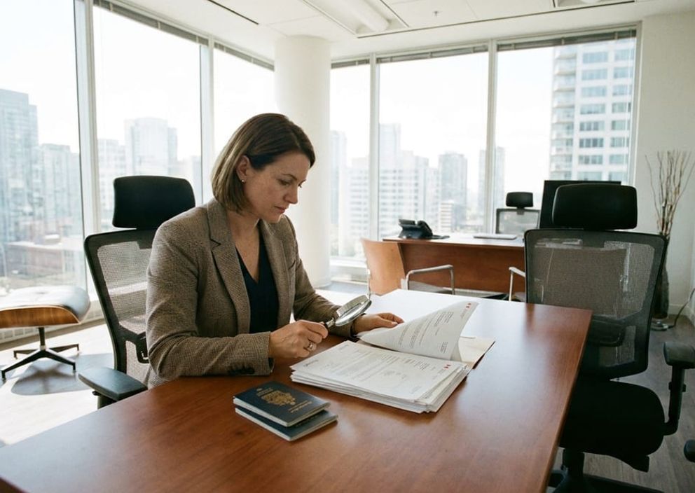 Professional reviewing Express Entry immigration documents