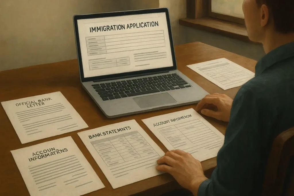 screen of the laptop shows: immigratio application canada