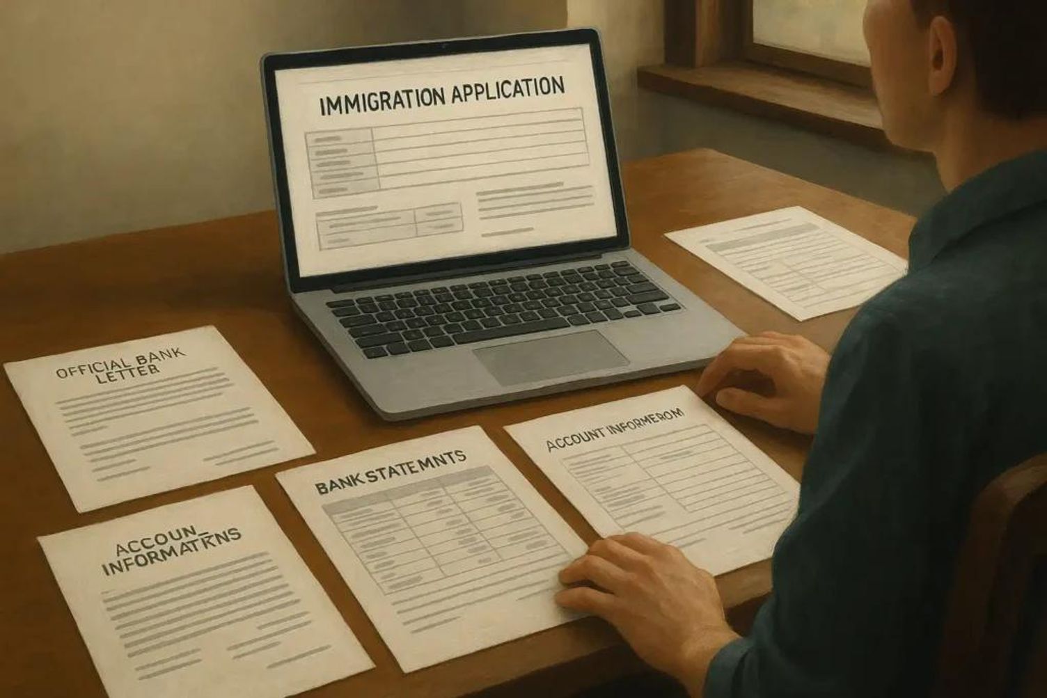 screen of the laptop shows: immigratio application canada