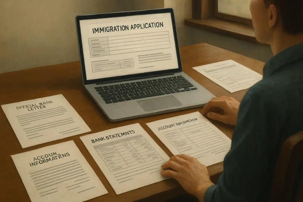 screen of the laptop shows: immigratio application canada