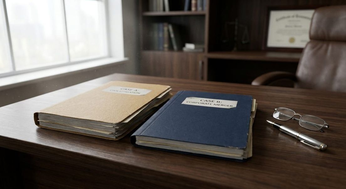 photograph of legal folders on a desk, comparing a pre-removal risk assessment and humanitarian application.