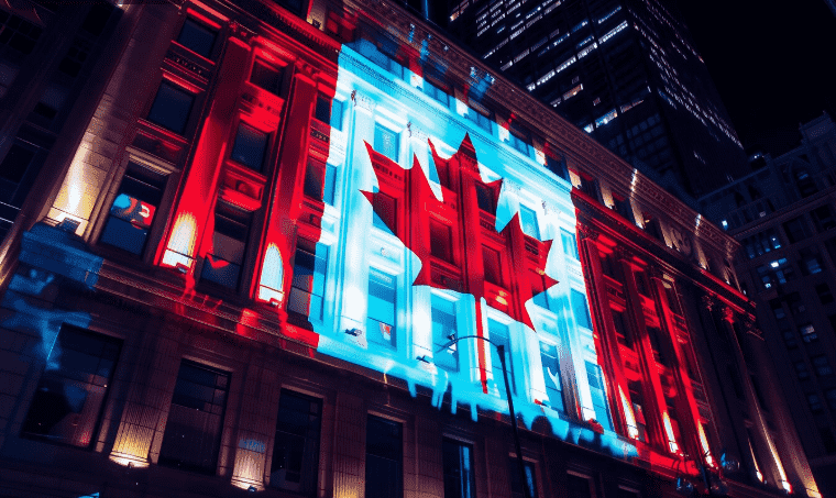 canada flag on a building