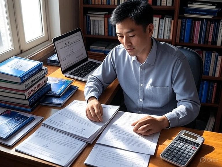A man sitting at a desk working.
