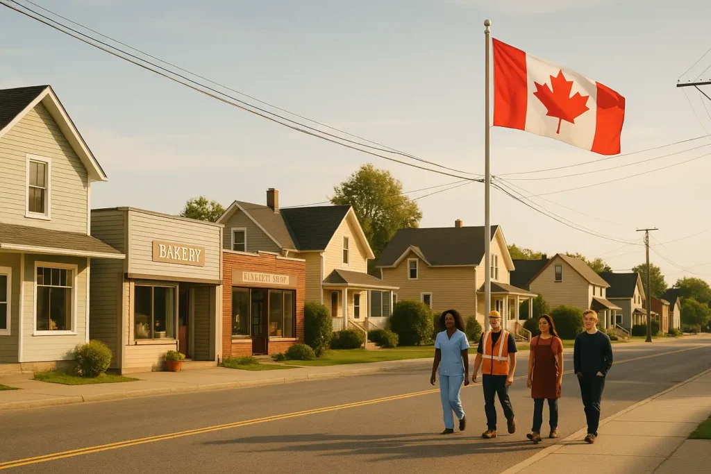 A view from Canada where some people are walking on the street.