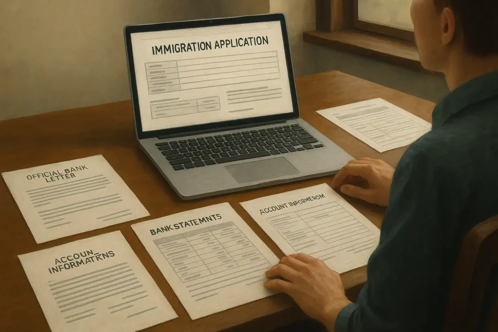 screen of the laptop shows: immigratio application canada