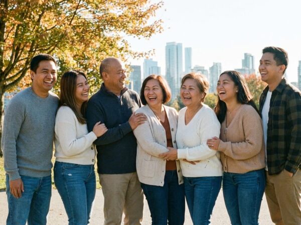 A happy Filipino family enjoying a park in Canada